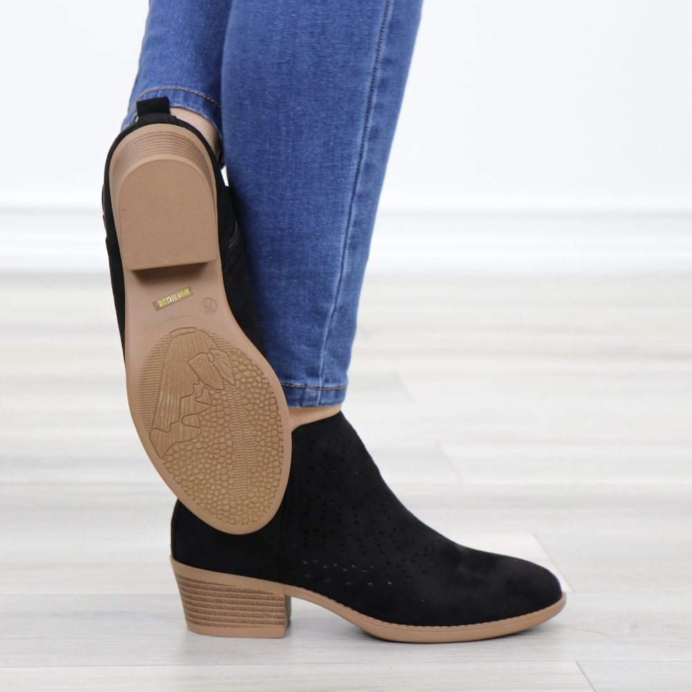 Black Suede Ankle Boots Laser Cut Design - Picture 5 of 12
